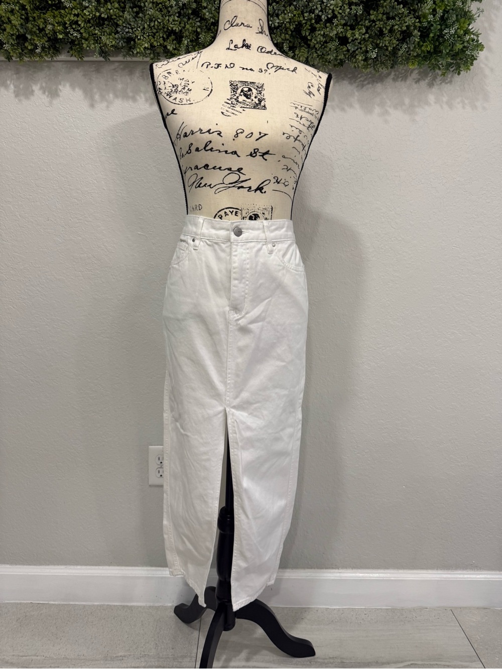 Tgla White Denim Front Slit Midi Maxi Skirt Size 27